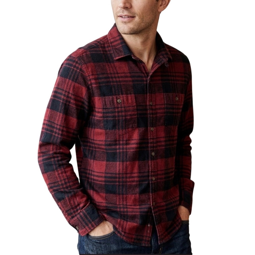 J.Crew Jeans Mens Plaid Button Down Shirt Burgundy Black Corduroy Medium